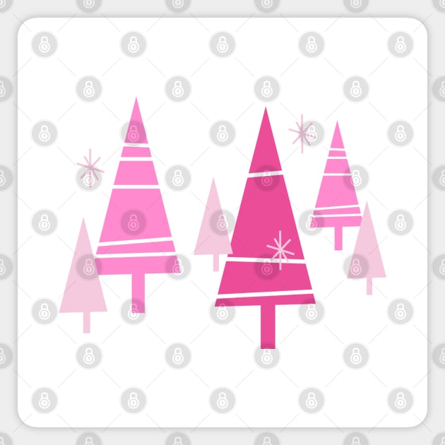 Retro Christmas Trees Pink - Mid Century Modern White Sticker by PUFFYP